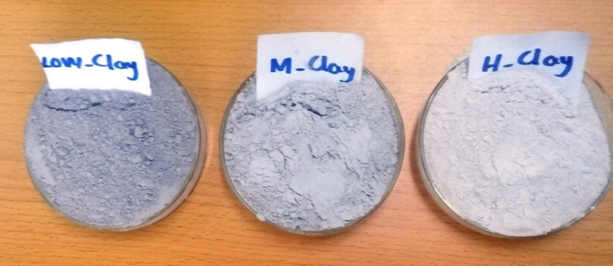 Crushed clay samples from a porphyry copper mine