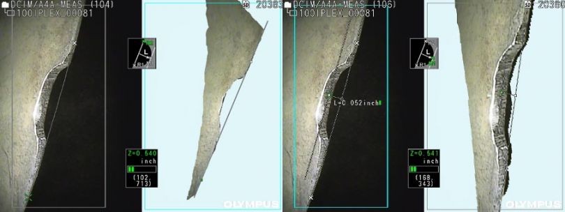 Remote visual inspection of an aircraft turbine blade